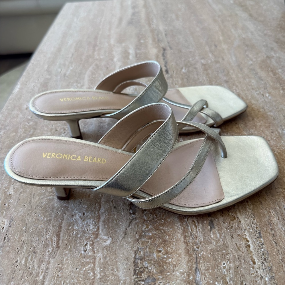 Veronica Beard Metallic Gold Strappy Slide Sandal size 6.5 - Picture 6 of 8